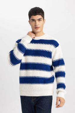 DEFACTO Relax Fit Patterned Crew Neck Sweater