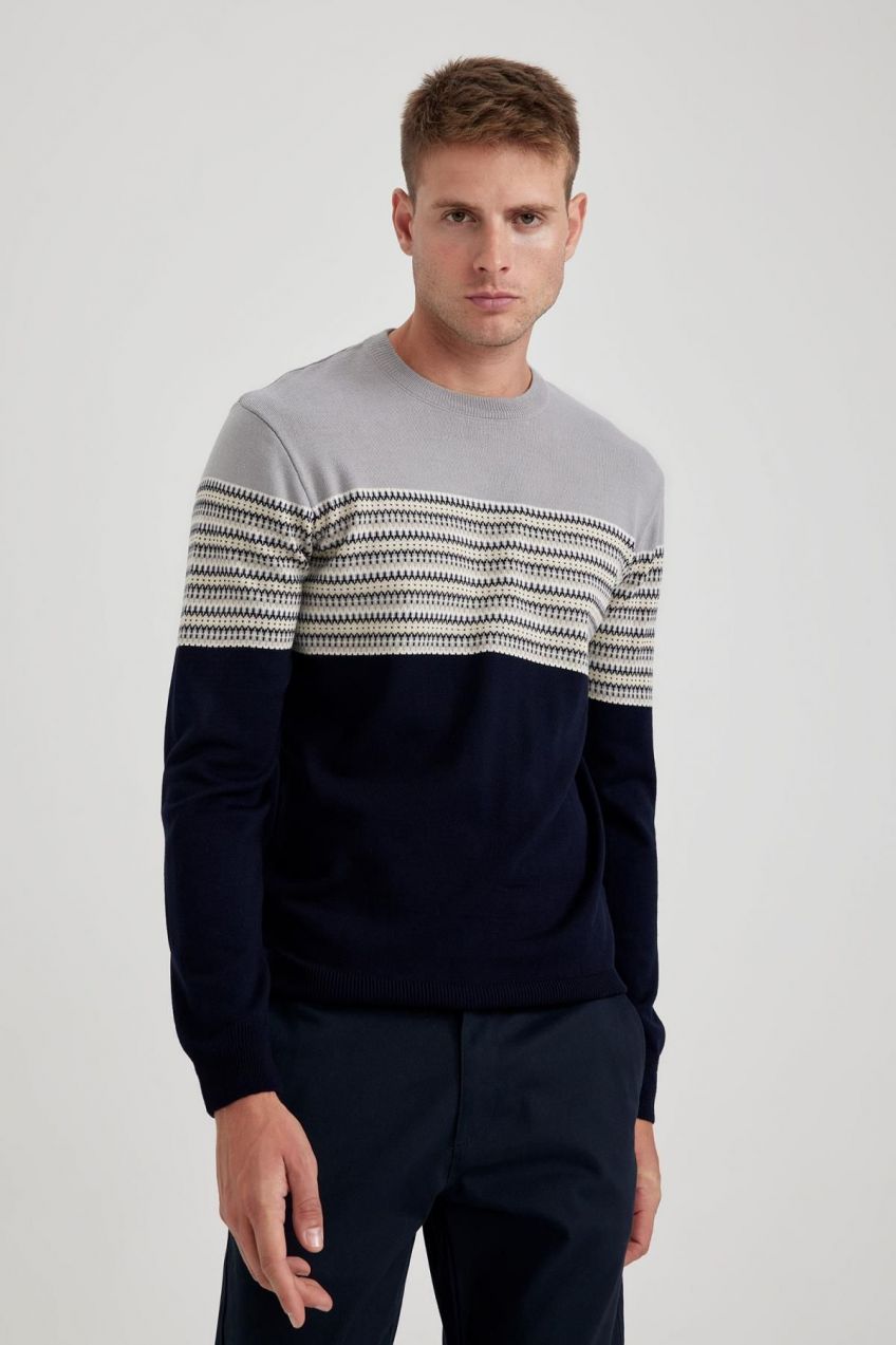 DEFACTO Standard Fit Patterned Crew Neck Sweater