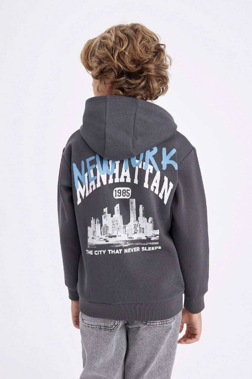 DEFACTO Boy's Hooded Back Printed Sweatshirt
