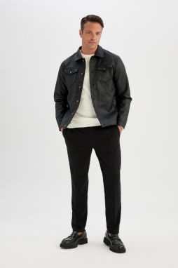 DEFACTO Slim Fit Shirt Collar Faux Leather Jacket Coat