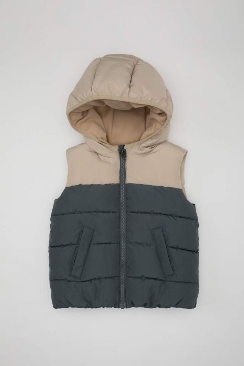 DEFACTO Baby Boy Waterproof Fleece Lined Hooded Puffer Vest