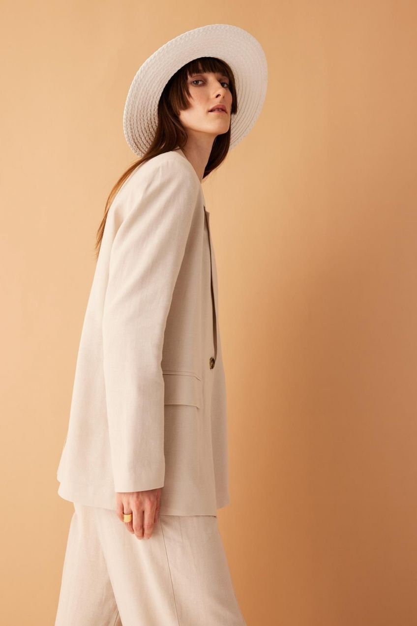 DEFACTO Oversize Fit Linen Blend Blazer Jacket