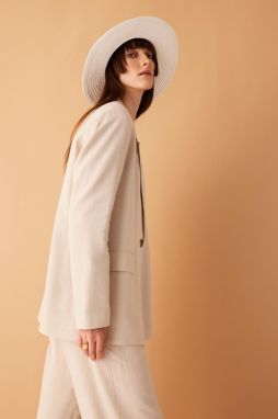 DEFACTO Oversize Fit Linen Blend Blazer Jacket