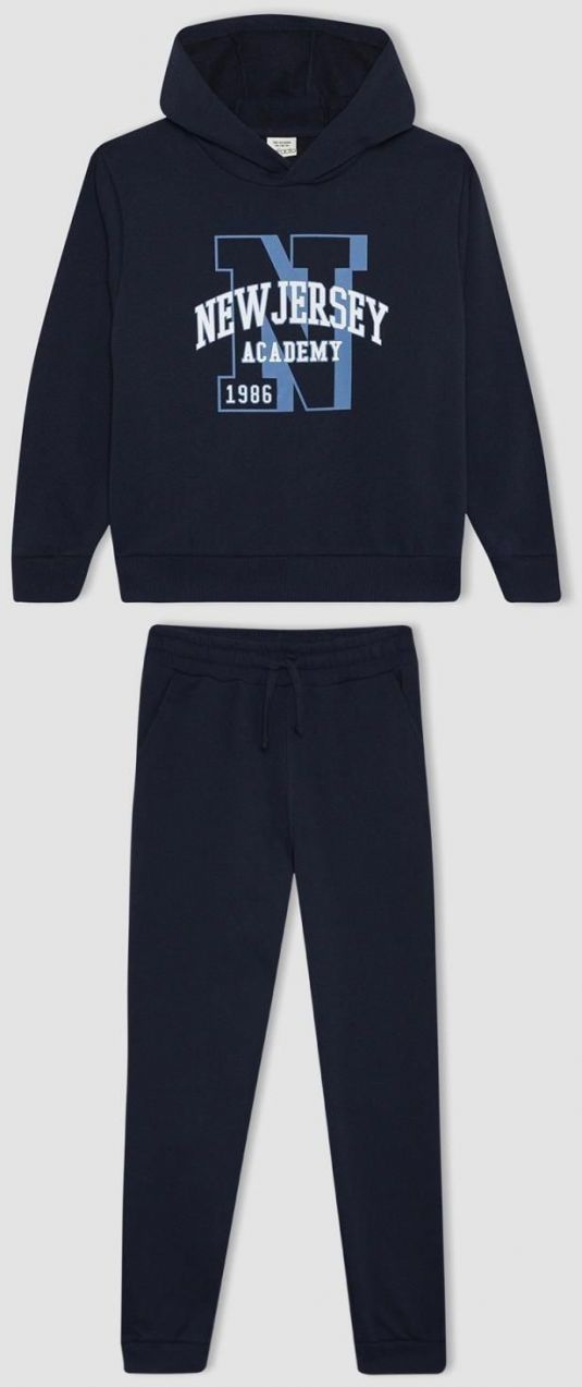 DEFACTO Boy's Printed Hooded Sweatshirt Sweatpants 2-Piece Set