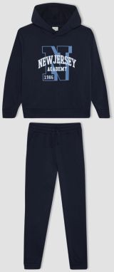 DEFACTO Boy's Printed Hooded Sweatshirt Sweatpants 2-Piece Set