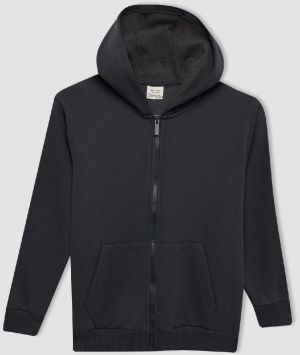 DEFACTO Boy's Hooded Zippered School Cardigan