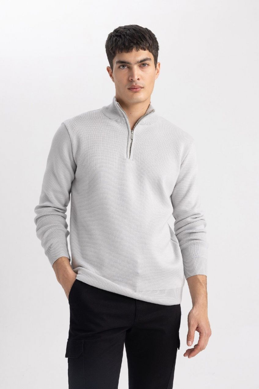 DEFACTO Standard Fit High Neck Zippered Sweater
