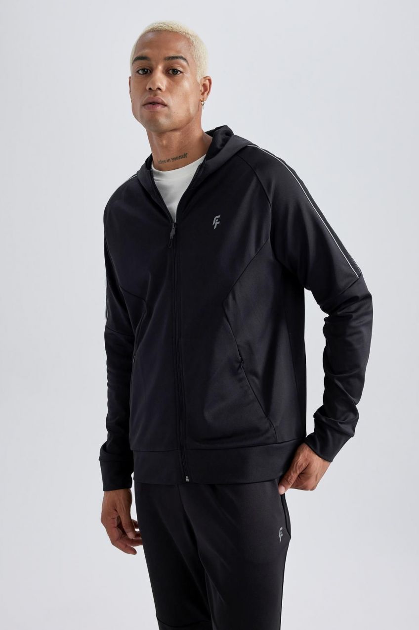 DEFACTO Fit Slim Fit Zippered Scuba Diving Fabric Cardigan
