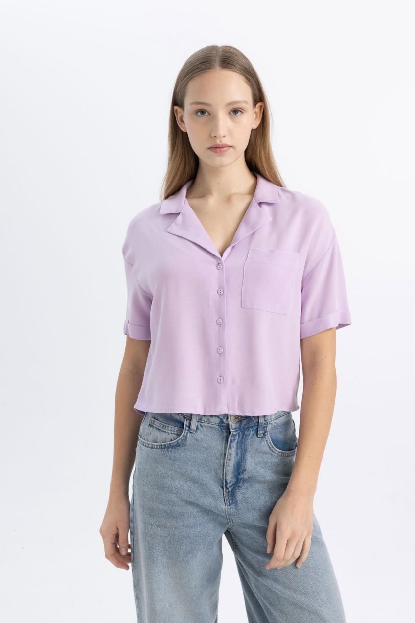 DEFACTO Cool Oversize Fit Pajama Collar Short Sleeve Shirt