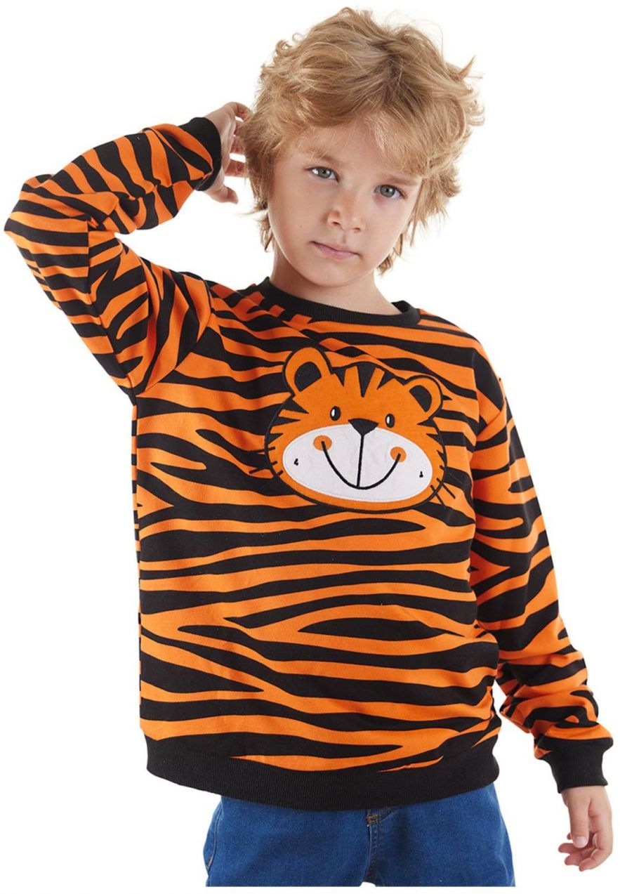 Denokids Tiger Applique Boy Sweatshirt