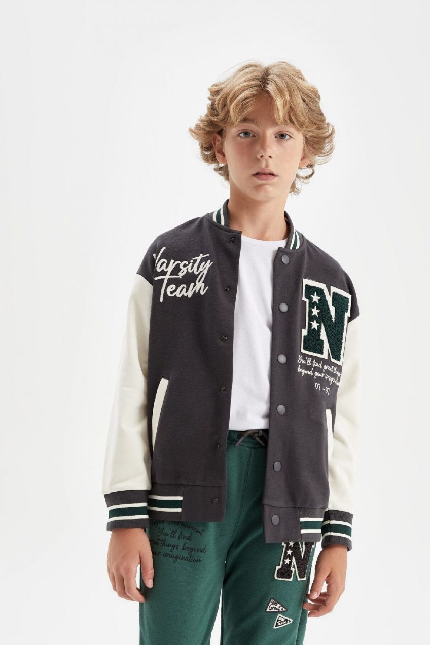 DEFACTO Boy's Crew Neck Bomber Cardigan