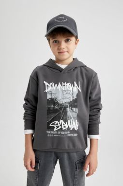 DEFACTO Boy's Hooded Printed Thick Sweatshirt