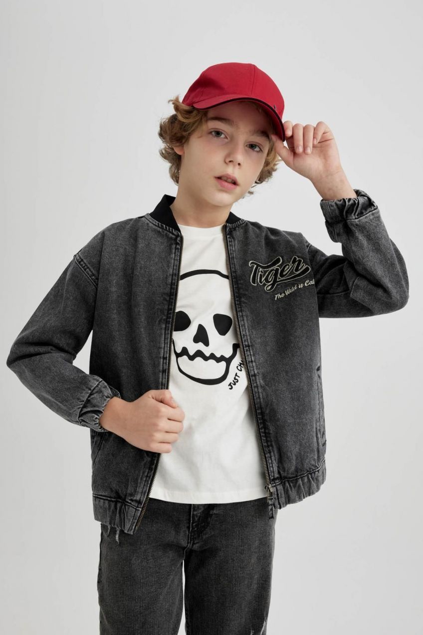 DEFACTO Boys College Collar Bomber Jean Jacket