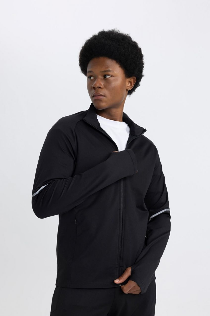 DEFACTO Fit Slim Fit Zippered Skuba Diver Fabric Cardigan