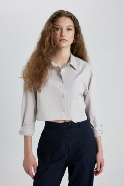 DEFACTO Oversize Fit Crop Poplin Long Sleeve Shirt