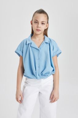 DEFACTO Girls' Crop Cotton Short Sleeve Shirt