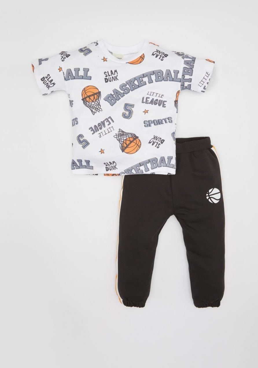 DEFACTO Baby Boy Sports Printed Combed Cotton Short Sleeve T-shirt Sweatpants 2-Piece Set