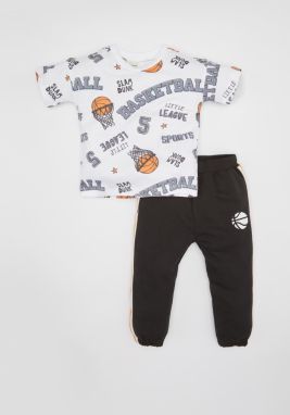 DEFACTO Baby Boy Sports Printed Combed Cotton Short Sleeve T-shirt Sweatpants 2-Piece Set