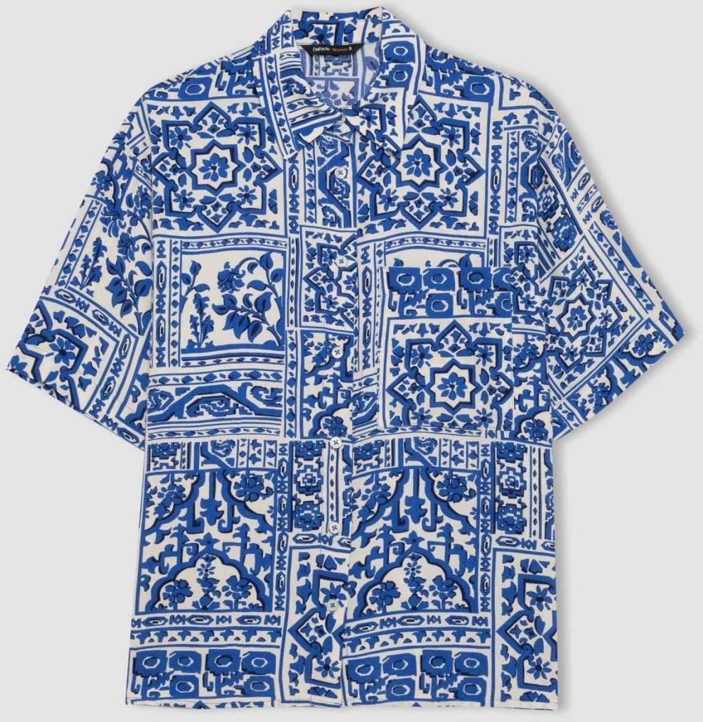 DEFACTO Oversize Fit Patterned Short Sleeve Shirt
