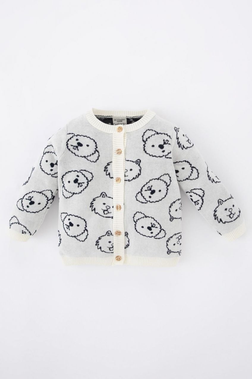 DEFACTO Baby Boy Patterned Crew Neck Knitwear Cardigan