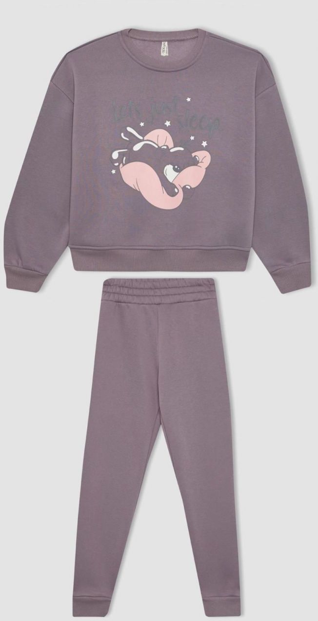 DEFACTO Girl's Printed Long Sleeve Pajama Set