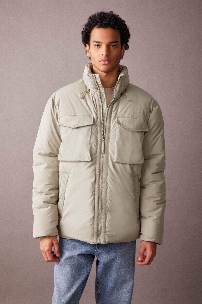 DEFACTO Water Repellent Slim Fit Stand Collar Coat