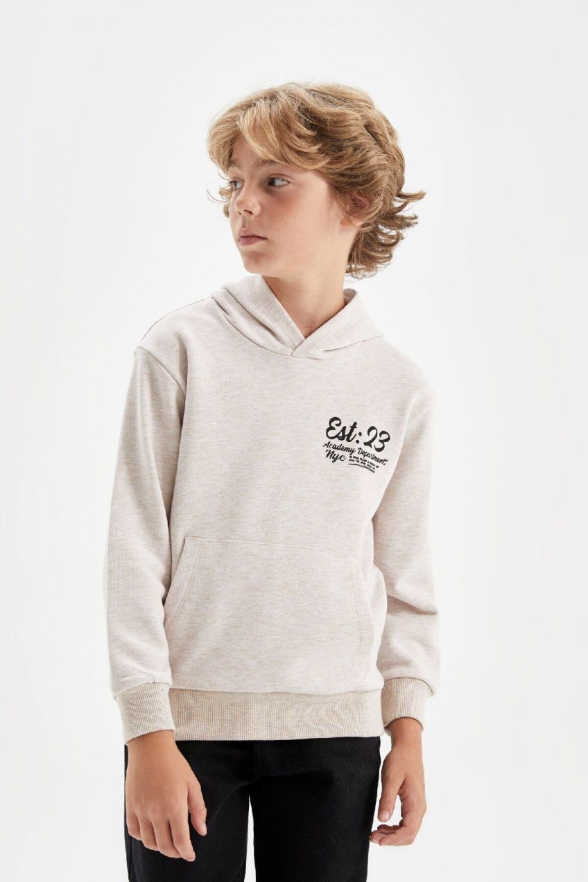 DEFACTO Boy Printed Hooded School Sweatshirt