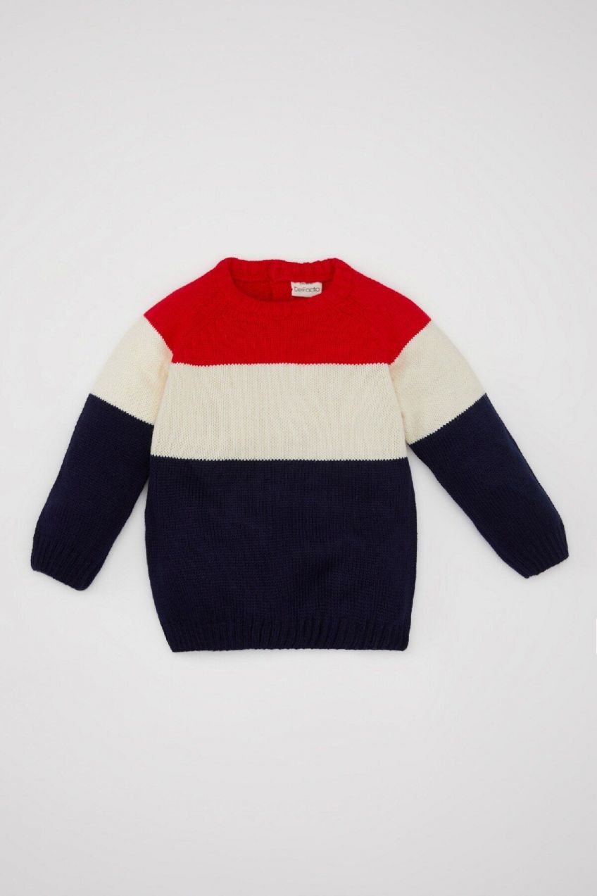 DEFACTO Baby Boy Crew Neck Color Block Sweater