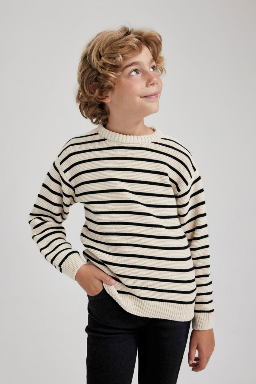 DEFACTO Boy's Striped Crew Neck Sweater