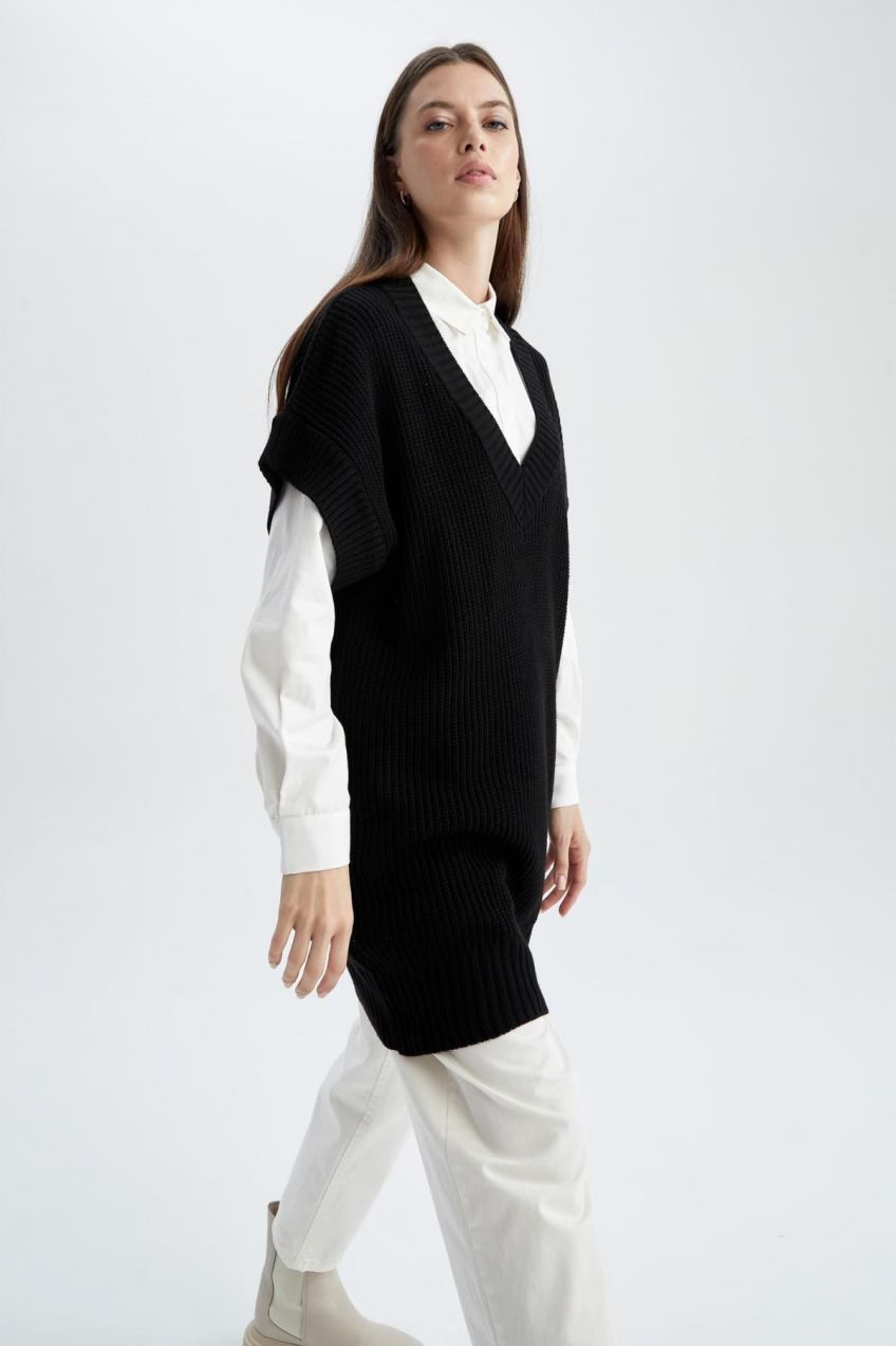 DEFACTO Relax Fit V-Neck Long Knitwear V-Neck Sweater