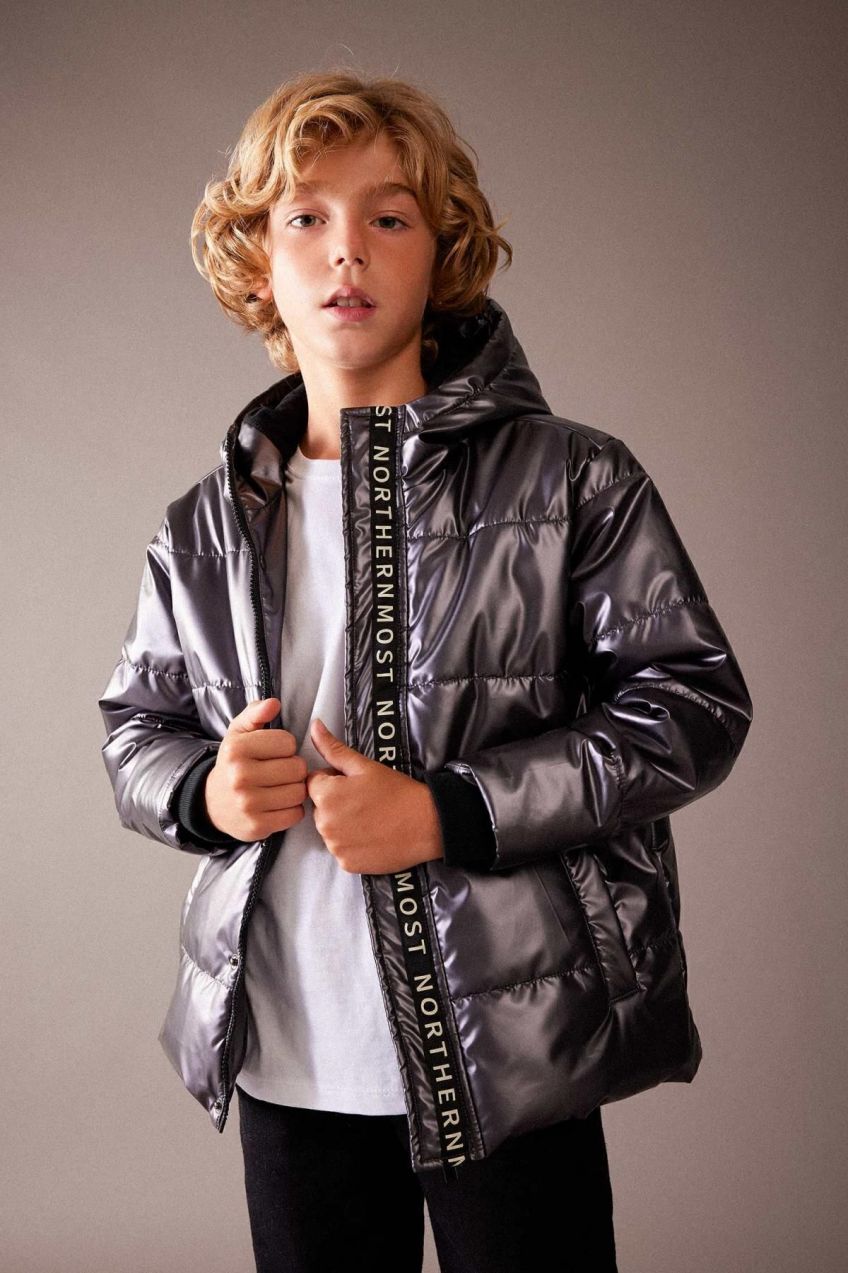 DEFACTO Boy's Water Repellent Hooded Fleece Lined Coat