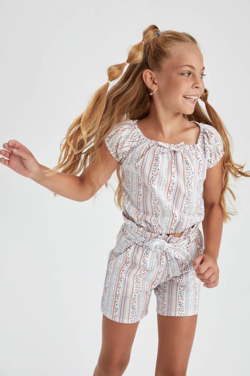 DEFACTO Girl's Patterned Short Sleeve Blouse