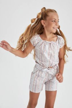 DEFACTO Girl's Patterned Short Sleeve Blouse