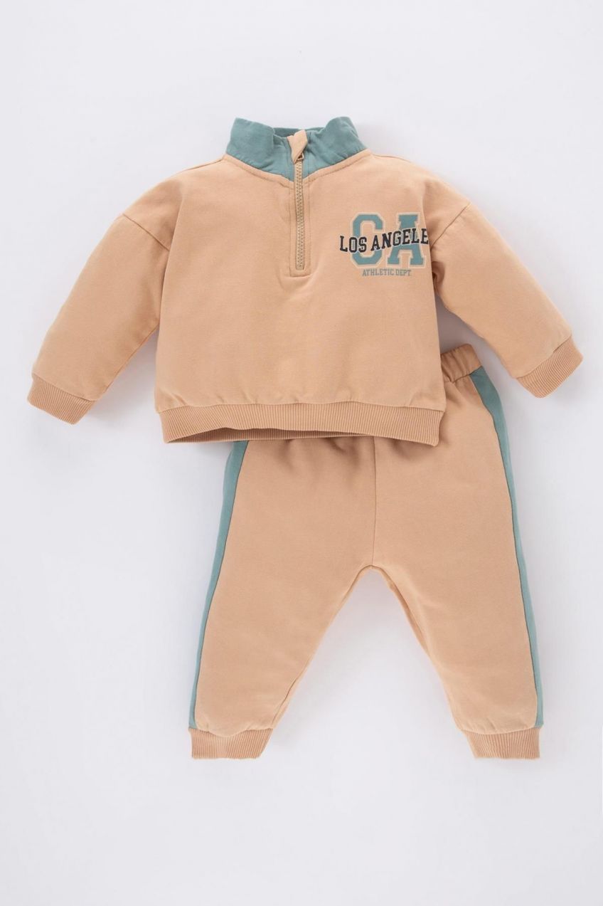 DEFACTO Baby Boy Printed Stand Collar Sweatshirt Tracksuit Bottom 2-Piece Set