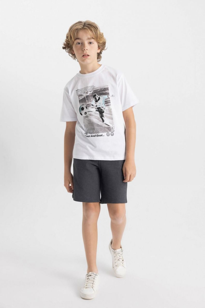 DEFACTO Boy's Printed Short Sleeve T-Shirt Shorts 2-Piece Set