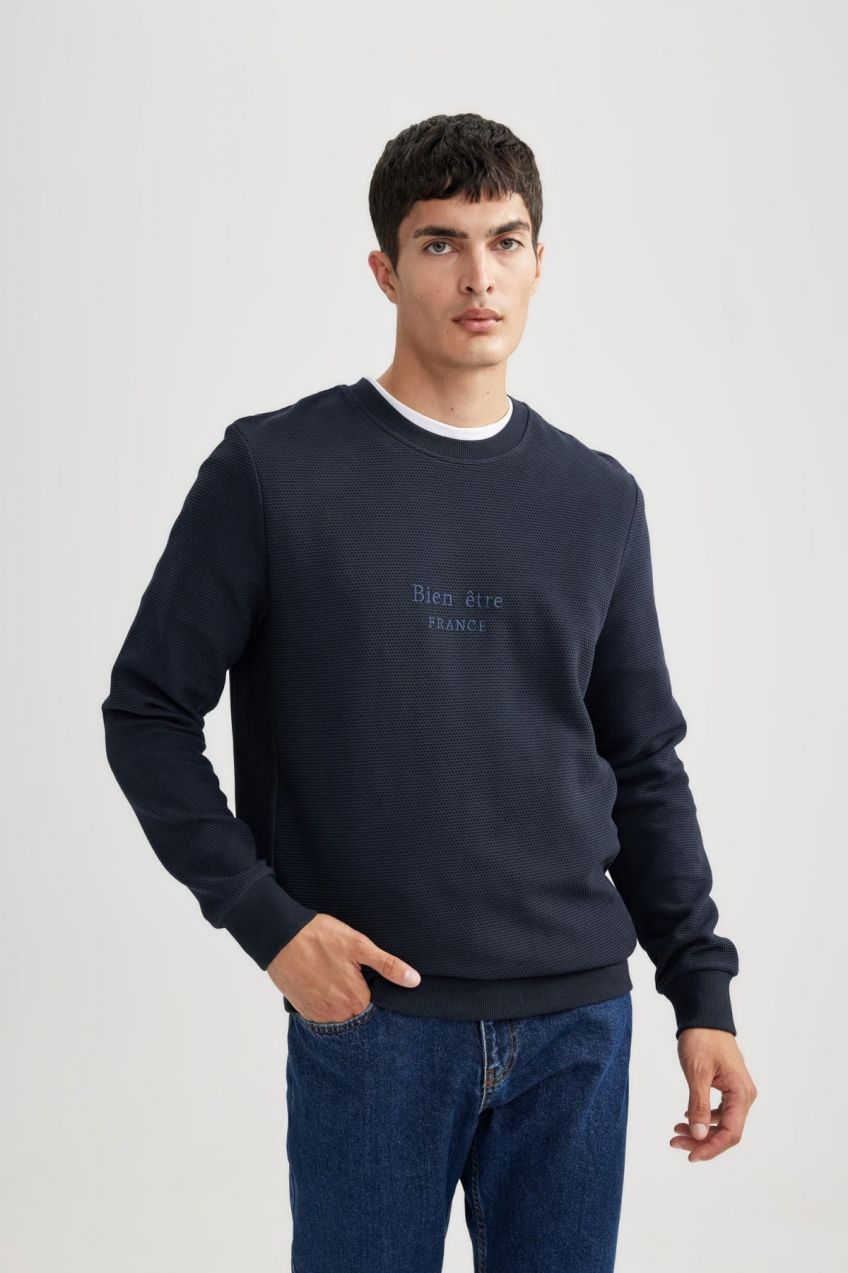 DEFACTO Regular Fit Crew Neck Waffle Sweatshirt