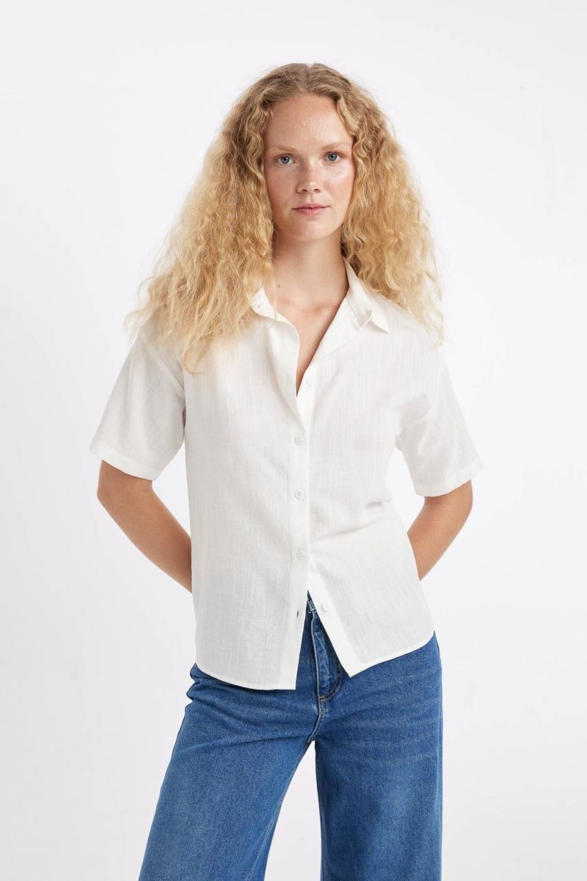 DEFACTO Oversize Fit Linen Look Short Sleeve Shirt