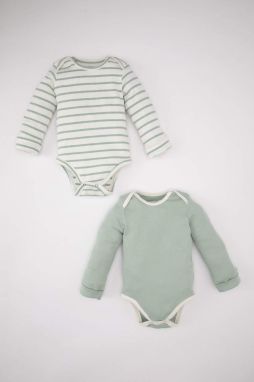 DEFACTO Baby Boy Newborn Striped Ribbed Camisole 2-Pack Adjustable Long Sleeve Snap Fastener Bodysuit