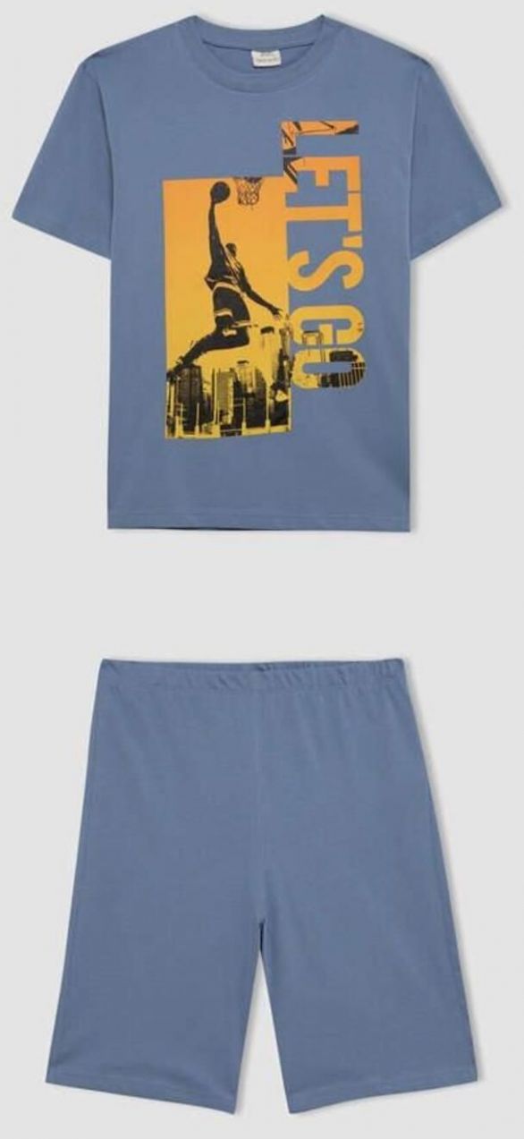 DEFACTO Boy's Printed Short Sleeve T-Shirt Shorts 2-Piece Set