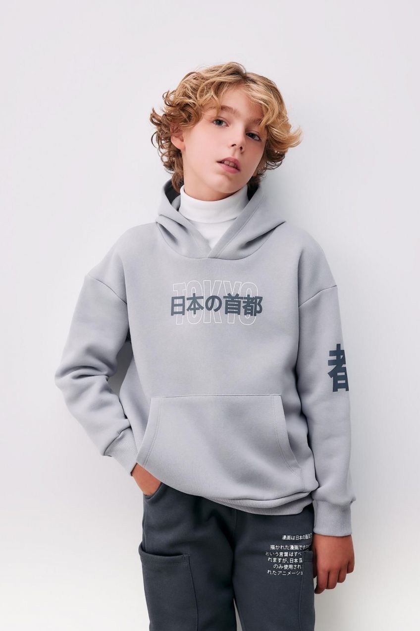 DEFACTO Boy's Oversize Fit Hooded Printed Thick Sweatshirt