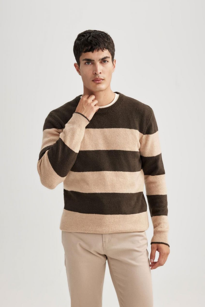 DEFACTO Standard Fit Striped Turtleneck Sweater