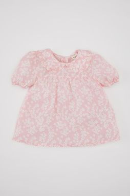 DEFACTO Baby Girl Large Collar Crinkle Viscose Patterned Short Sleeve Blouse