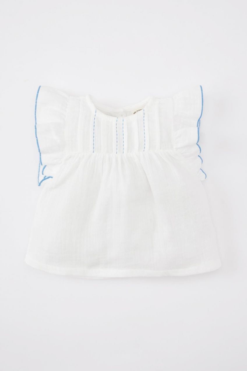 DEFACTO Baby Girl Crew Neck Muslin Short Sleeve Shirt
