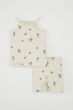DEFACTO Baby Girl Printed Ribbed Camisole Strap Shorts Pajama Set