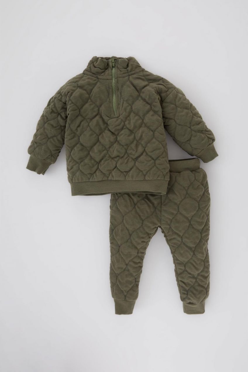 DEFACTO Baby Boy Quilted Sweatshirt Tracksuit Bottom 2-Piece Set