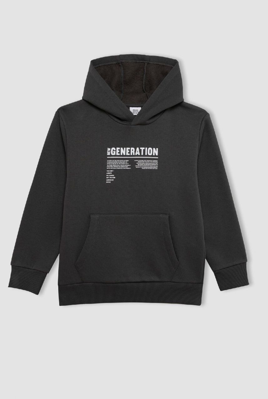 DEFACTO Boy Printed Hooded Thick School Sweatshirt