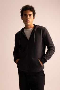 DEFACTO Slim Fit Hooded Cardigan with Soft Fuzzy Inside