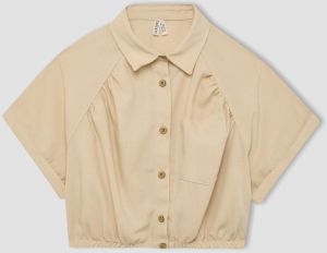 DEFACTO Girl's Crop Cotton Short Sleeve Shirt