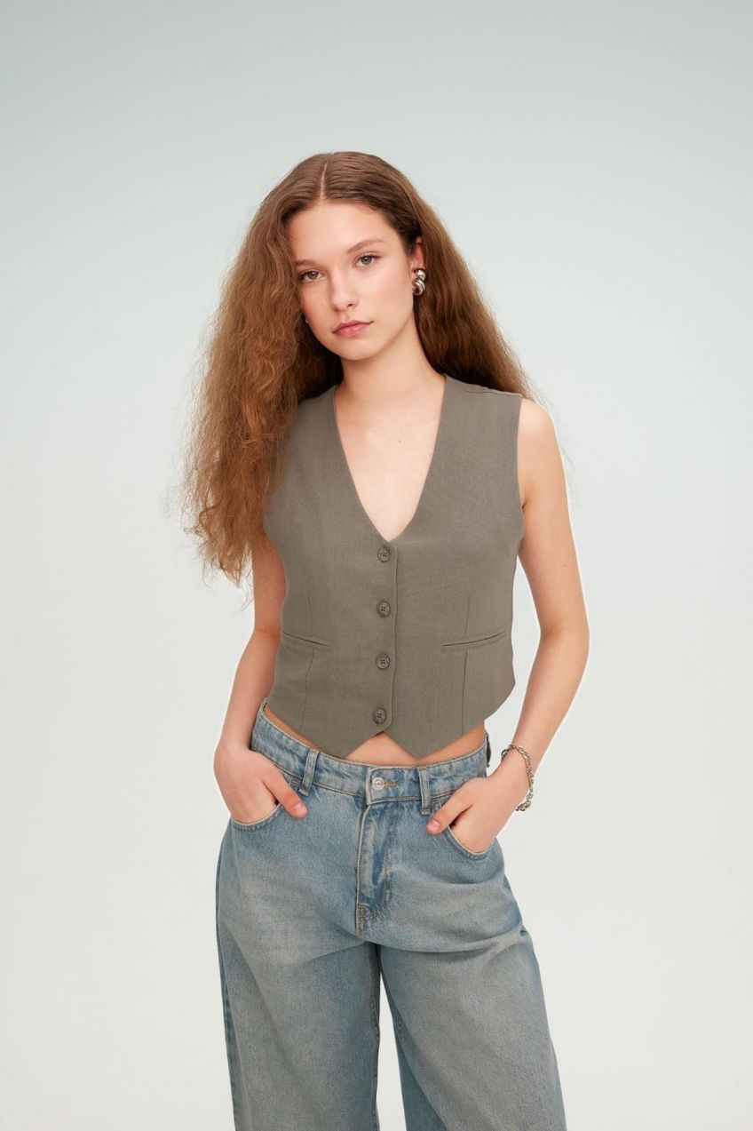 DEFACTO Regular Fit Linen Blend Blazer Vest