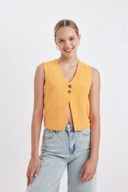 DEFACTO Regular Fit V-Neck Linen Blend Vest